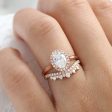 1.71 Ct Oval Halo Diamond Ring Set w  Lab Diamond and Crown Wedding Band Fashion