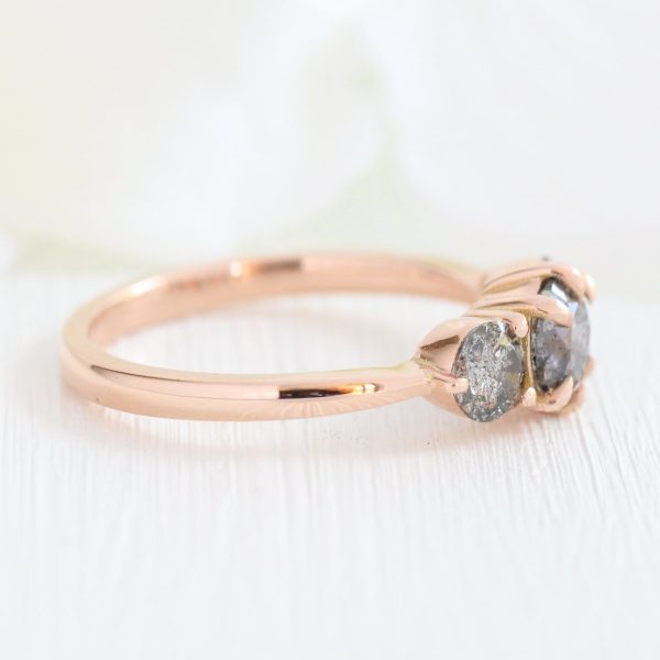 1.20 Ct Salt and Pepper Diamond Ring in 14k Rose Gold 3 Stone Ring, Size 6 Online Hot Sale