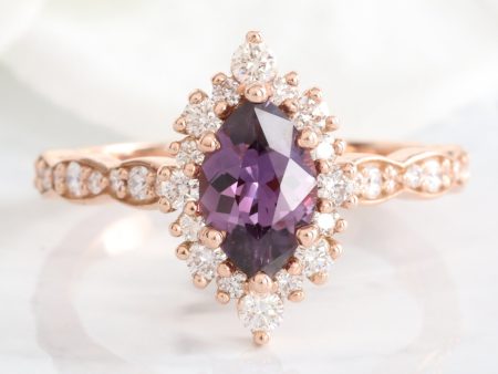 1.67 Ct. Marquise Purple Sapphire Ring in 14k Rose Gold Tiara Halo Diamond Size 6.75 Sale