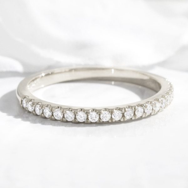 Pave Diamond Wedding Band in Straight Half Eternity Ring For Sale