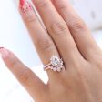 Tiara Halo Pave Ring Bridal Set w  Oval Moissanite and Large 7 Diamond U Band Discount