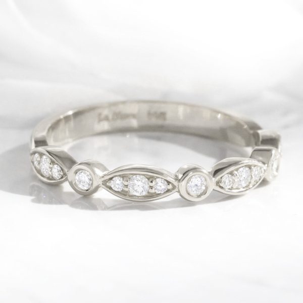 Bezel Diamond Wedding Ring in Scalloped Half Eternity Band Online Sale