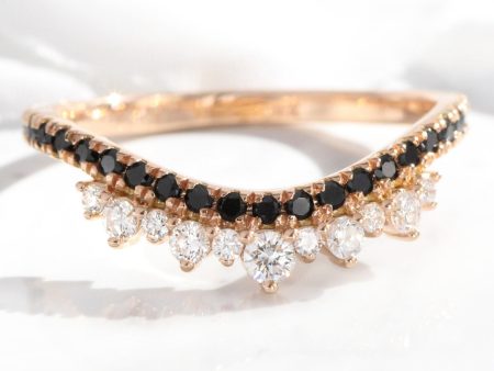 Crown White and Black Diamond Ring in Curved Contour Pave Band Online