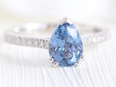 1.65 Ct Pear Aqua Blue Sapphire Diamond Ring in 14k White Gold Grace Solitaire, Size 6.5 Online now