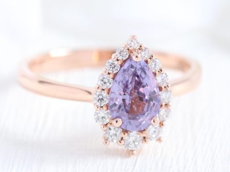 1.62 Ct Lavender Purple Sapphire Ring in 14k Rose Gold Tiara Halo Diamond, Size 6.5 Discount