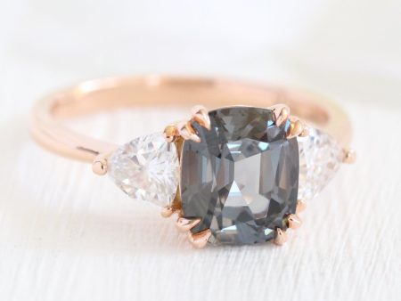 Large Grey Spinel Engagement Ring in 14k Rose Gold 3 Stone Ring, Size 6.25 Online Hot Sale