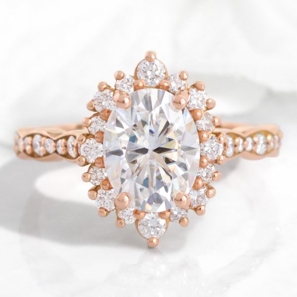 Large Oval Moissanite Ring in 14k Rose Gold Tiara Halo Diamond Band Size 6.25 Online Sale