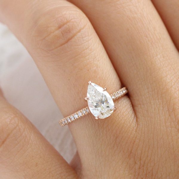 1.70 Ctw Pear Lab Diamond Ring w  Natural Diamonds in Solitaire Pave Ring on Sale