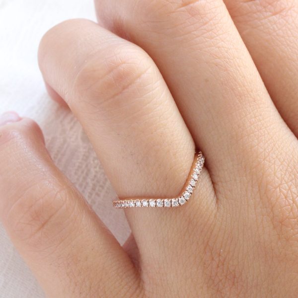 Contour Diamond Wedding Ring in U Shaped Curved Pave Band Online Sale