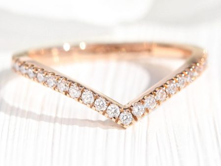 Chevron Diamond Wedding Ring in V Shaped Curved Pave Band Hot on Sale