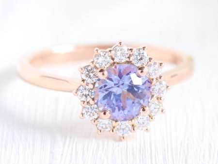 1.48 Ct Lavender Sapphire Engagement Ring in 14k Rose Gold Large Halo Diamond, Size 6.25 Online