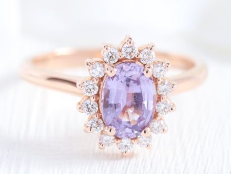 1.52 Ct Oval Sapphire Engagement Ring in 14k Rose Gold Diana Halo Diamond , Size 6.25 Discount