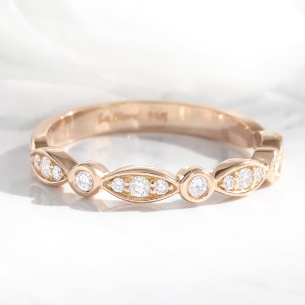 Bezel Diamond Wedding Ring in Scalloped Half Eternity Band Online Sale