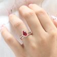 Luna Halo Pear Ring Bridal Set w  Ruby and Diamond Bezel Wedding Band For Discount