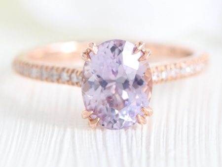 2.28 Ct Oval Lavender Sapphire Diamond Ring in 14k Rose Gold Grace Solitaire, Size 6 For Sale