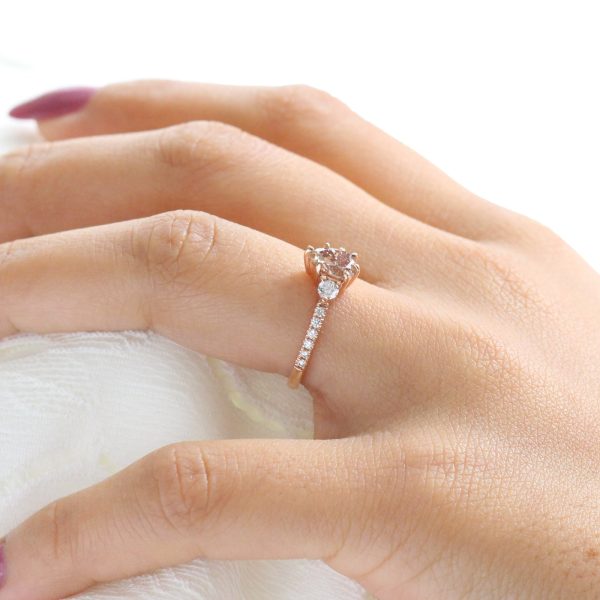 1.29 Ct Pear Champagne Diamond Ring in 14k Rose Gold 3 Stone Pave Band, Size 6.5 Sale