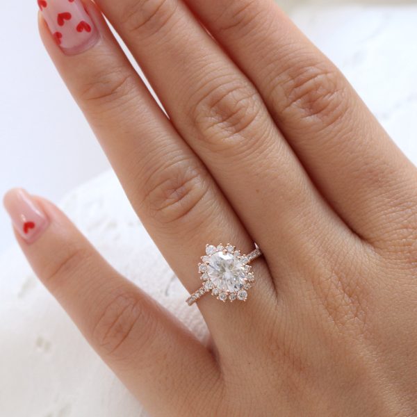 Large Oval Moissanite Ring in Tiara Halo Diamond Pave Band Discount