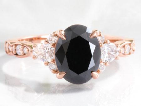 2.65 Ct. Oval Black Diamond Ring in Dahlia 3 Stone Diamond Band on Sale