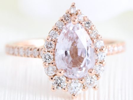 2.92 Ct Pear Lavender Sapphire Ring in 14k Rose Gold Tiara Halo Diamond, Size 6.25 Hot on Sale