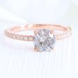 1.32 Ct Light Salt and Pepper Diamond Ring in 14k Rose Gold Solitaire Pave Band, Size 6.5 Online Hot Sale