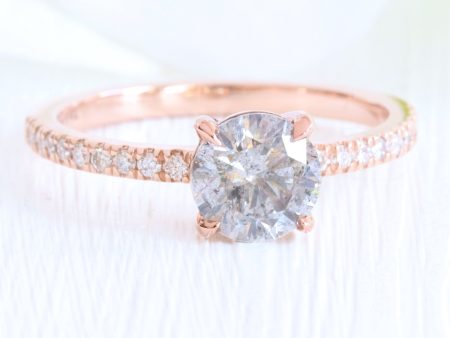 1.32 Ct Light Salt and Pepper Diamond Ring in 14k Rose Gold Solitaire Pave Band, Size 6.5 Online Hot Sale