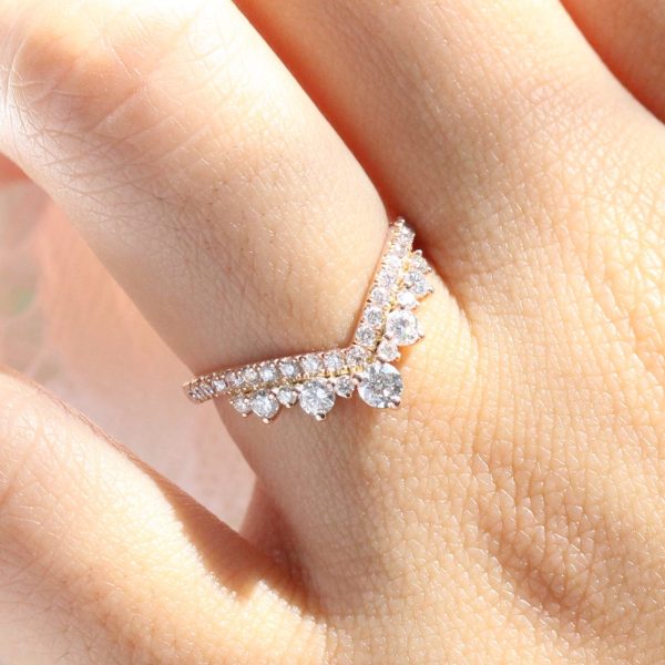 Large Tiara Diamond Wedding Ring in Deep V Shaped Pave Band Discount