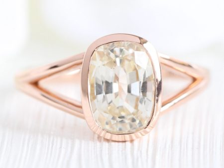 2.76 Ct Light Champagne Sapphire Ring in 14k Rose Gold Cushion Bezel Ring, Size 6.25 Online