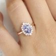 2.55 Ct Large Lavender Purple Sapphire Ring in 14k Rose Gold Tiara Halo Diamond, Size 6.5 Hot on Sale