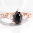 2.2 Ct. Pear Black Diamond Ring in Dahlia 3 Stone Diamond Band Supply