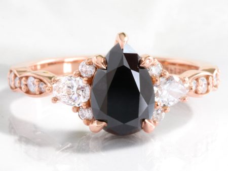 2.2 Ct. Pear Black Diamond Ring in Dahlia 3 Stone Diamond Band Supply