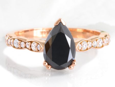 Pear Black Diamond Engagement Ring in Grace Solitaire Scalloped Band Cheap