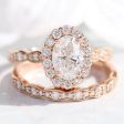 1.98 Ct Oval Diamond Halo Ring Set w  Lab Diamond and Matching Wedding Band Sale