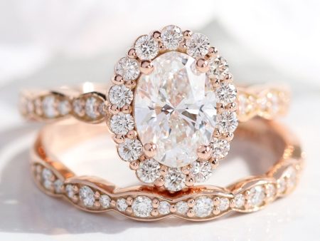 1.98 Ct Oval Diamond Halo Ring Set w  Lab Diamond and Matching Wedding Band Sale