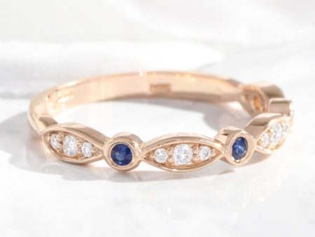 Sapphire and Diamond Wedding Band in Scalloped Bezel Ring Discount