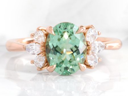 2.7 Ct. Oval Green Sapphire Ring in Fairy 3 Stone Diamond Band For Sale