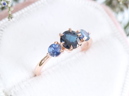 1.65 Ct Round Blue Sapphire Ring in 14k Rose Gold 3 Stone Ring, Size 6 Online Hot Sale