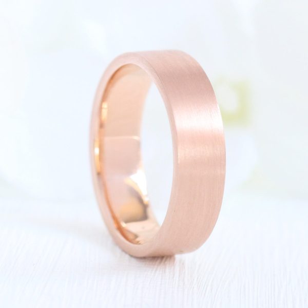 Flat Matte Wedding Band 6mm in Rose Gold Men’s Comfort Fit Ring Sale