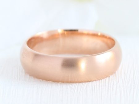 Matte Domed Wedding Band 6mm in Rose Gold Men’s Comfort Fit Ring Cheap