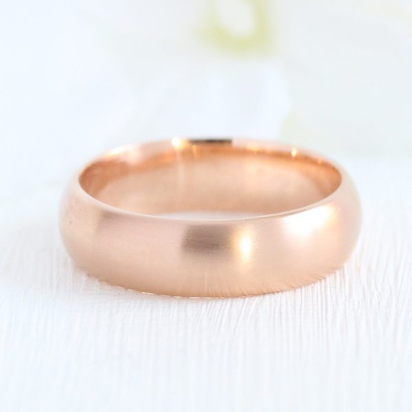 Matte Domed Wedding Band 6mm in Rose Gold Men’s Comfort Fit Ring Cheap