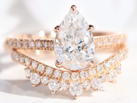 2.10 Ctw Pear Diamond Ring Set w  Lab Diamond and Crown Wedding Band Online Hot Sale