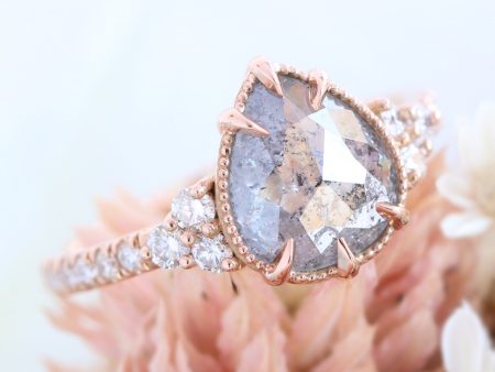 1.7 Ct Pear Salt and Pepper Diamond Ring in 14k Rose Gold Vintage 3 Stone Ring, Size 6.25 Discount