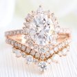 Large Tiara Halo Pave Ring Set w  Oval Moissanite and Large Tiara Diamond V Band Discount