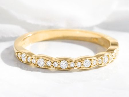 Scalloped Diamond Wedding Ring in Vintage Style Half Eternity Band on Sale