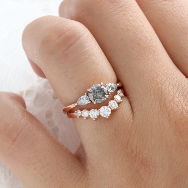 1.00 Ct Salt and Pepper Diamond Ring in 14k Rose Gold Low Set 3 Stone Ring Size 6.5 Online now