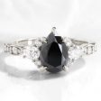 2.2 Ct. Pear Black Diamond Ring in Dahlia 3 Stone Diamond Band Supply