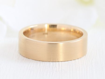 Flat Matte Wedding Band 6mm in Yellow Gold Men’s Comfort Fit Ring Hot on Sale