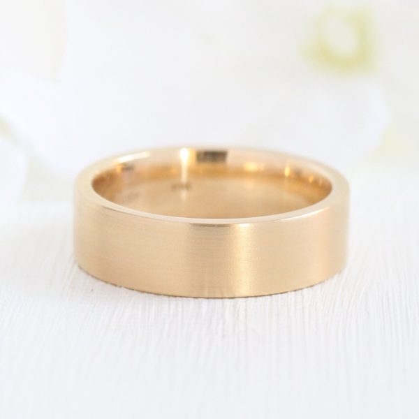 Flat Matte Wedding Band 6mm in Yellow Gold Men’s Comfort Fit Ring Hot on Sale