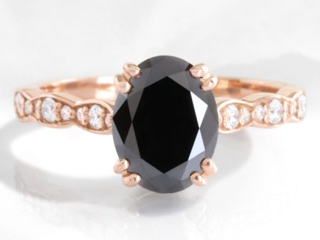 2 Ct. Oval Black Diamond Ring in Grace Solitaire Scalloped Band Online Hot Sale