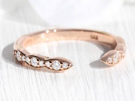 Scalloped Diamond Wedding Ring in Vintage Style Open Shank Band on Sale