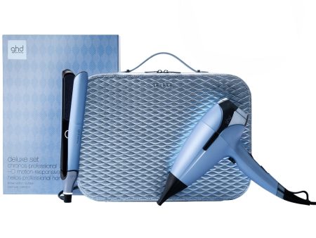 ghd Limited Edition Chronos Flat Iron Hair Straightener & Helios Hair Dryer Icy Blue Deluxe Gift Set Cheap